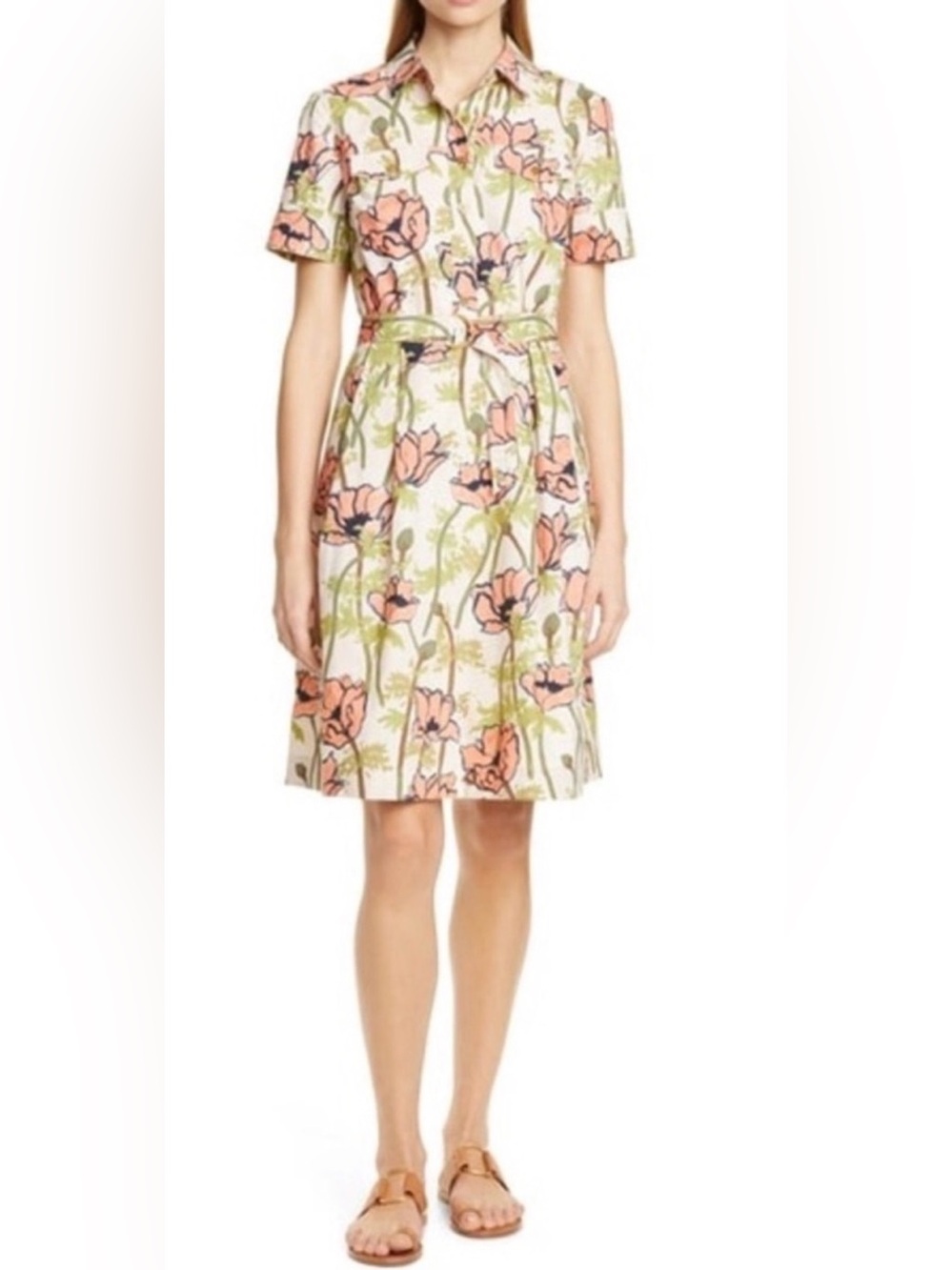 Tory Burch Poplin Shirt Dress with Pink Floral Print